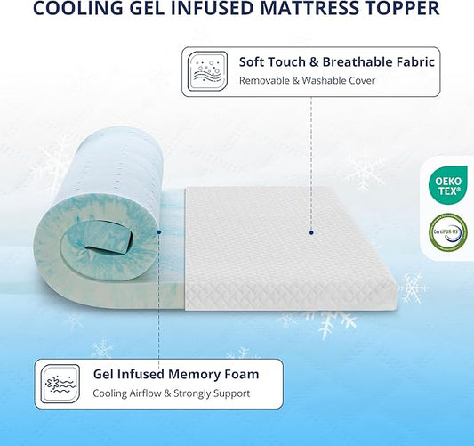 4 Inch Gel Memory Foam Mattress Topper Queen Size, Cooling Bed Topper for Pressure Relief with Removable Breathable Soft Cover, CertiPUR-US Certified