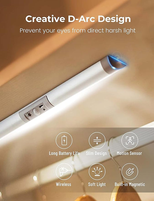 Joyzy 2 Pack Motion Sensor Closet Lighting with Eye Protection Design Automatic Closet Lights Battery Operated Pantry Light Wireless Lightings, LED Rechargeable Counter Lighting for Wardrobe Cabinet