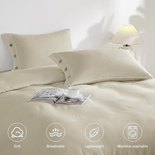 JELLYMONI Pillowcases Standard Set of 2 Cotton Button Pillow Covers 20×26in Light Khaki Bed Pillow Cases 100% Washed Cotton Soft Breathable (Pillows are not Included)