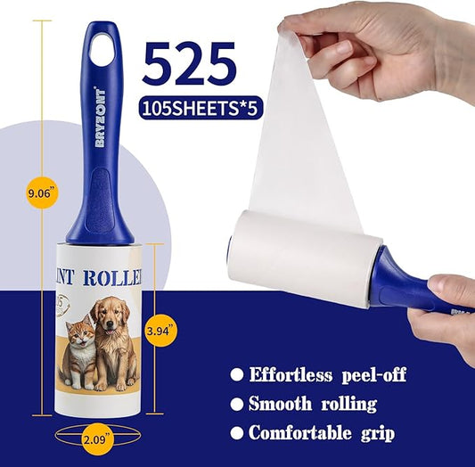 Lint Rollers 525 Sheets Extra Sticky Lint Roller Portable Lint Remover with 2 Upgraded Handles 5 Rollers for Pet Hair Clothes Furniture Blanket