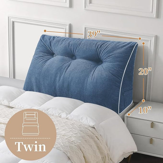 Sasttie Headboard Pillow Twin/Twin XL, Wedge Pillow Headboard for Dorm, Triangular Daybed Backrest Cushion for Sitting or Reading in Bed, with Removable Washable Cover, Blue