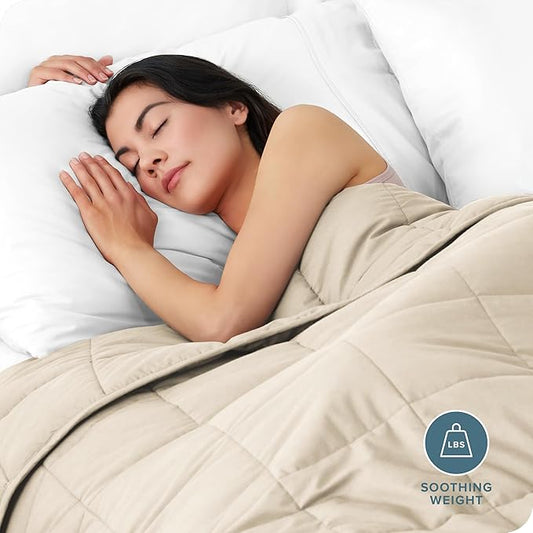 Bare Home Weighted Blanket Queen Size 17lb (60" x 80") for Adults - All-Natural 100% Cotton - Premium Heavy Blanket Nontoxic Glass Beads (Sand, 60"x80")