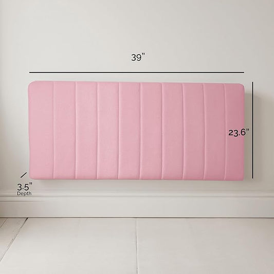 Hearth & Harbor Upholstered Twin Headboard - Easy Assemble Channel Stitched Headboard Twin Size - Wall Mounted Headboards with 3D Soundproof Wall Panels Peel & Stick Floating Headboards, Pink