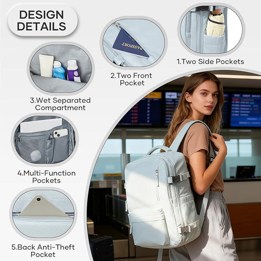 Vacuum Compression Backpack, Travel Vacuum Backpack with Electric Vacpack Pump, Flight Approved Carry On Personal Item Suitcase Luggage for Men Women, Light Blue