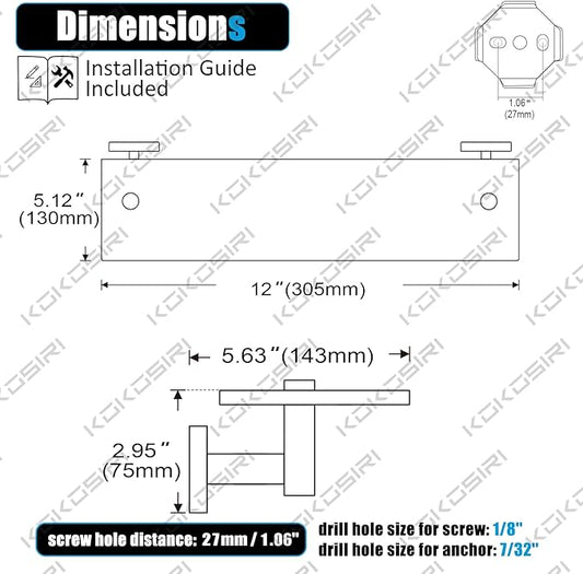 KOKOSIRI Wall Shelves Bathroom Hardware Glass Floating Shelf Small Hanging Rack Storage/Room Decor 12-Inch Oil Rubbed Bronze 2 Pack B1105ORB-L12-P2