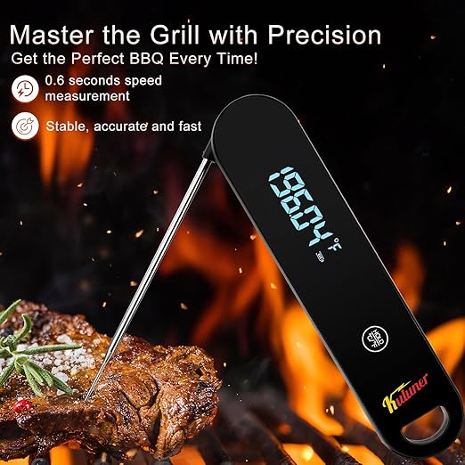 KULUNER The Latest Thermocouple Instant Reading Meat Thermometer Digital,Faster Less Than 0.6 Second Response,IP67 Waterproof Thermometer Suitable for Grilling, Cooking,BBQ Gifts for Men (Black)