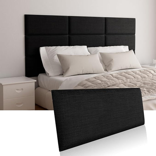 Upholstered Wall Mounted Headboard, Acoustic Panel, Peel and Stick Wall Padding, Black Dorm Towel Fabric, 4-Pack