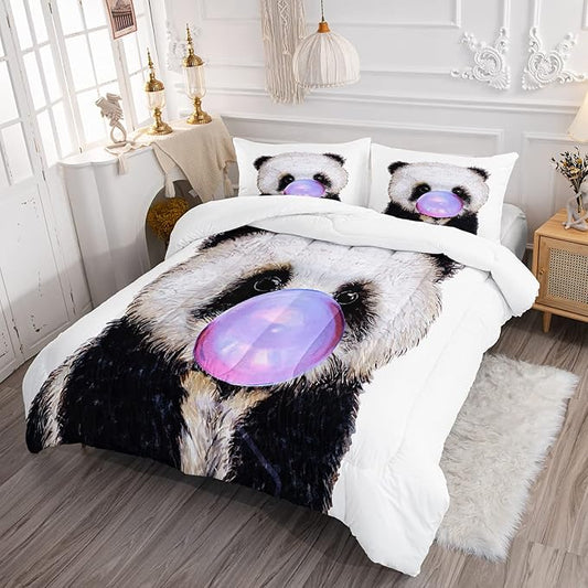 CVHOUSE Panda Bedding Set - Twin Panda Comforter & 2 Pillow Cases - Cute Kawaii Quilt Set for Girls, Kids & Teens