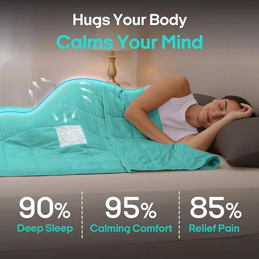 ZonLi Weighted Blanket for Adults(60"x80",15lbs, Dark Green) Queen Size High Breathability Cooling Heavy Blanket, Soft Material with Premium Glass Beads,All-Season.