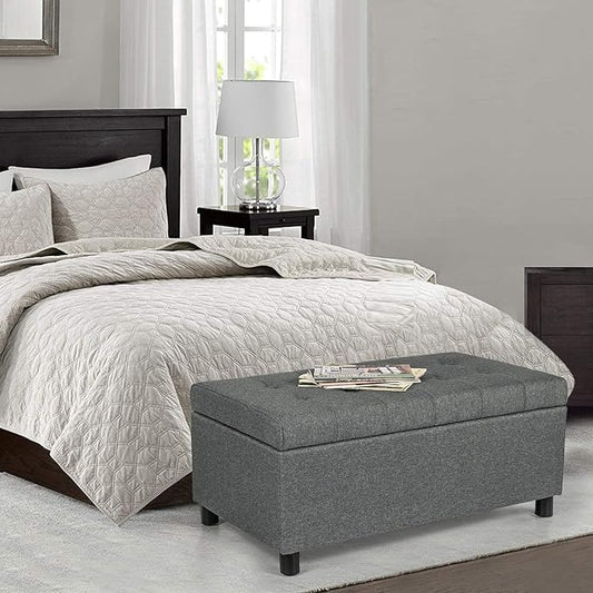 Joveco Rectangular Lift Top Storage Ottoman Bench, Tufted Storage Bench for Living Room Entryway Bedroom (Gray)