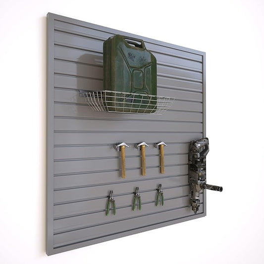 NeatiEase Slatwall Panel Wall Storage Systems, 4 x 4ft Slat Wall Paneling Garage Wall Organizer, Heavy Duty Wall Mounted PVC Wall Rack (Gray)