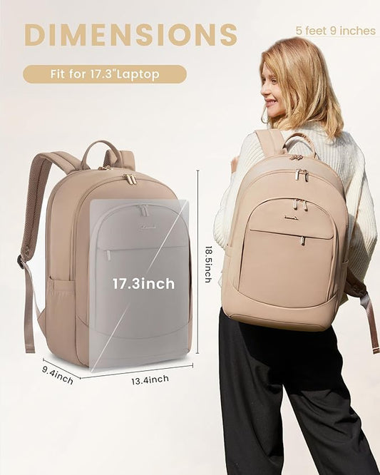 LOVEVOOK 17.3 Inch Laptop Backpack for Women - Work/Business Computer Backpack Purse, Large Capacity Casual Daypack, Travel Bag for Lawyer, Doctor, Teacher, Classic Khaki