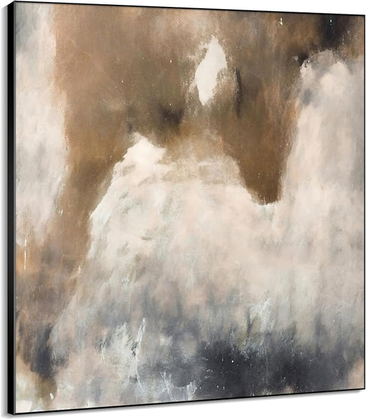 36"x36" Large Framed Wall Art - Rustic Faded White and Brown Abstract (Frame Assembly Required)
