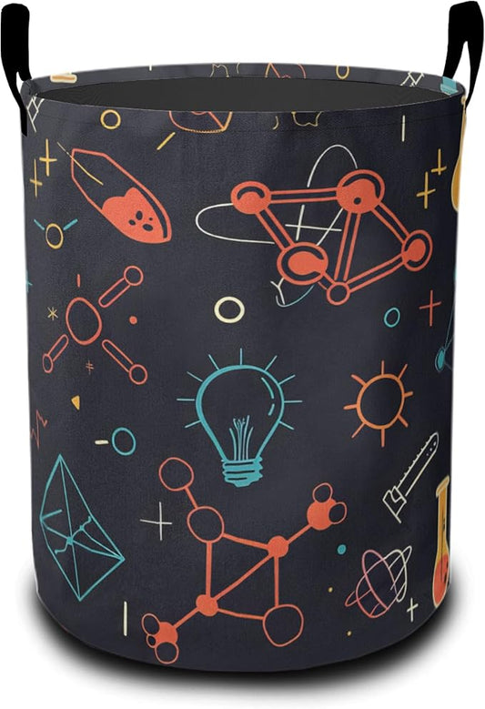 Atom Laundry Hamper,Science Large Canvas Fabric Lightweight Storage Basket/Dirty Clothes Collapsible Waterproof for College Dorms, Boys and Girls Bedroom,Bathroom