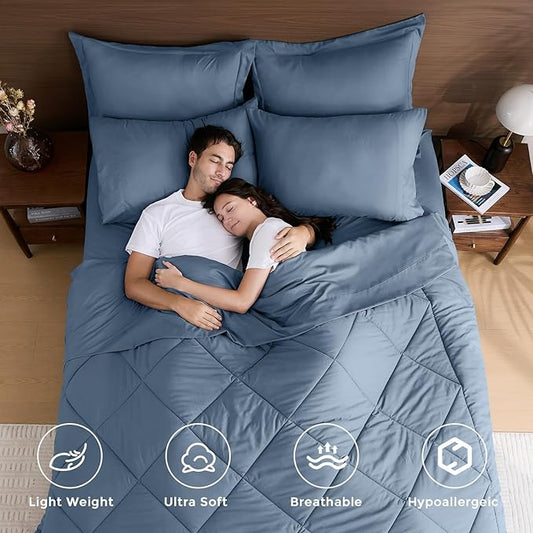 HEVUMYI Dusty Blue Twin-XL Comforter Set - 5-Piece All Season Bed in a Bag Twin-XL, Ultra Soft Bedding Set with Comforter, Flat Sheet, Fitted Sheet, Pillowcases, Pillow Shams