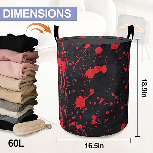 Halloween Laundry Basket, Red Dot Graffiti Oxford Cloth Laundry Hamper With Handle Foldable Portable Clothes Storage Basket Storage Bag For Laundry Room/Bathroom/Bedroom/Dormitories