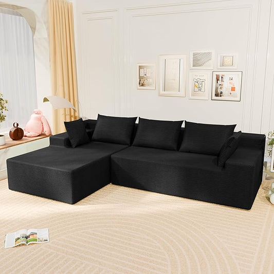 LEVELEVE 107" Cloud Sectional Couch with Deep Seat,Modern Modular Sofa with L-Shape Chaise,No Assembly Required, Upholstered Couches for Living Room Bedroom(Black,Left Facing Chaise)
