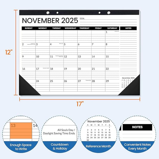 SUNEE Desk Calendar 2026 3 Packs - 18 Month Calendar Oct 2025 - Mar 2027, 17" x 12" Desktop Calendar with Notes, for Planning, Organizing in Family, School or Office - Black 2026 Calendar