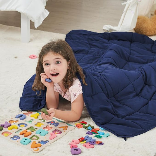 Weighted Blanket Kids 5lbs, 36"x48", Cooling Heavy Throw Blanket for 20-40lbs, Microfiber Soft Thick Big Blankets Weighted Comforter Breathable Gift for Sleeping, Navy