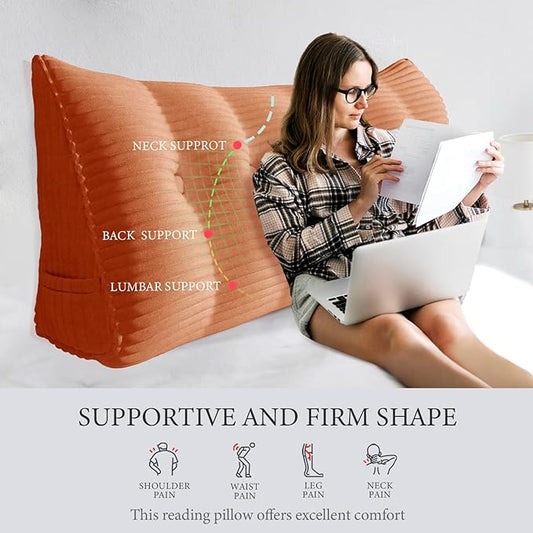 11 lbs Thickened Headboard Pillow Wedge Pillow Headboard Reading Pillow Bed for Comfortable Backrest Reading Triangular Pillow with Side Pocket Backrest Pillows for Sitting in Bed Queen