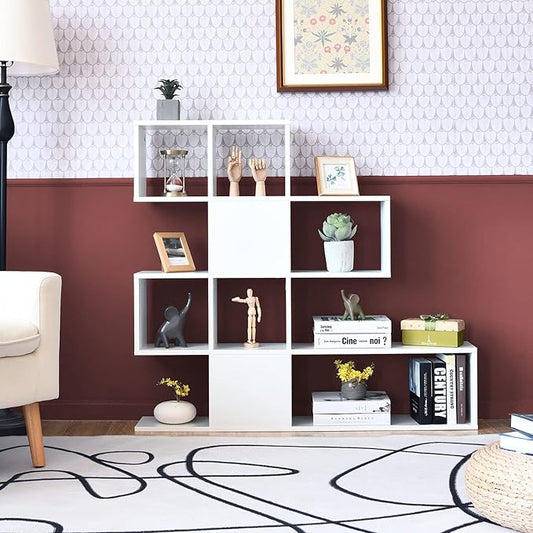 Tangkula 8 Cubes Bookshelf, Modern Ladder Corner Bookcase, 8-Cube Open Stepped Storage Bookcase, 5-Tier Display Shelf for Home Office, 47 x 8 x 43 Inch, Living Room Divider Bookshelf