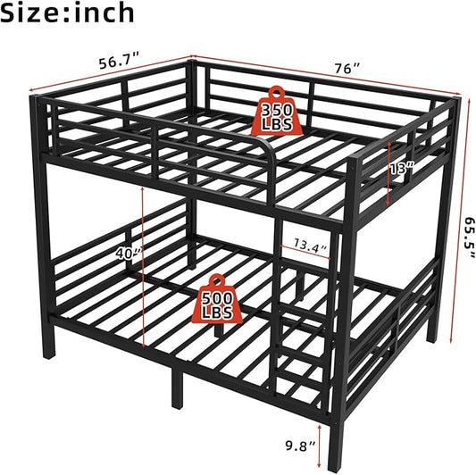 Full Over Full Bunk Bed, Metal Bunk Bed Frame Heavy Duty Bunk Beds Loft Bed Frame with Ladder and Guardrail Metal Slats No Box Spring Required for Adults Teens, Black