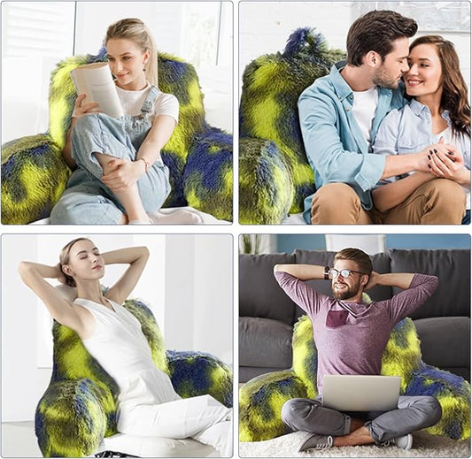 Fur Reading Pillow - Big Size 30x17x17 Inch with Premium Stuffing, Adult & Children Backrest Pillow with Arms, Bed Wedge Pillow for Headboard, Back Support Pillow for Sitting Up in Bed