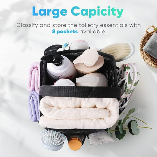 Eudele Mesh Shower Caddy Portable for College Dorm Room Essentials, 8-Pocket Large Capacity Shower Bag for Beach, Swimming, Gym