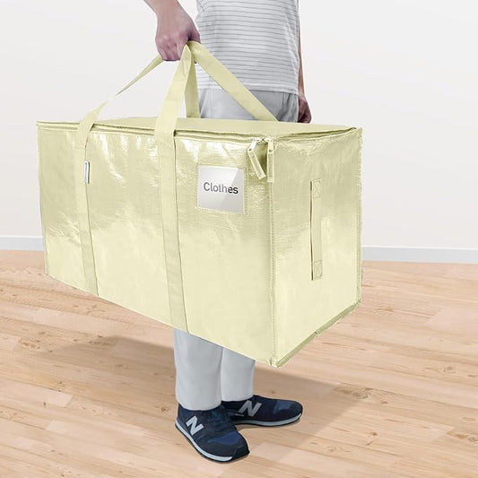 TICONN 4 Pack Extra Large Moving Bags with Zippers & Carrying Handles, Heavy-Duty Storage Tote Moving Boxes for Space Saving (4 Pack, Cream)