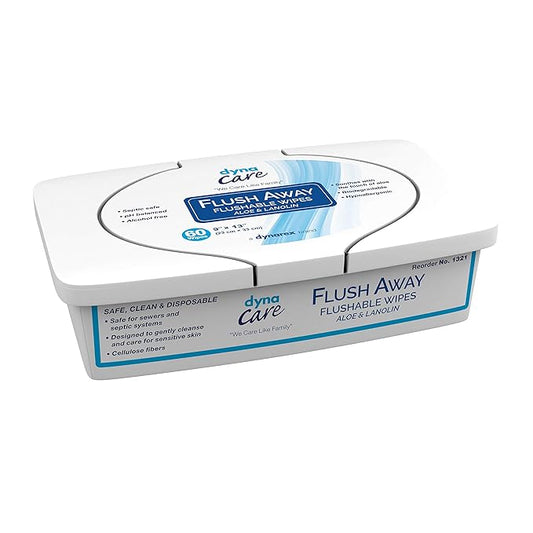 Dynarex 1321 DynaCare Flushable Wipe, For Adults, Alcohol-Free, Safe for Sewers and Septic Systems, 9" x 13", Pack of 540