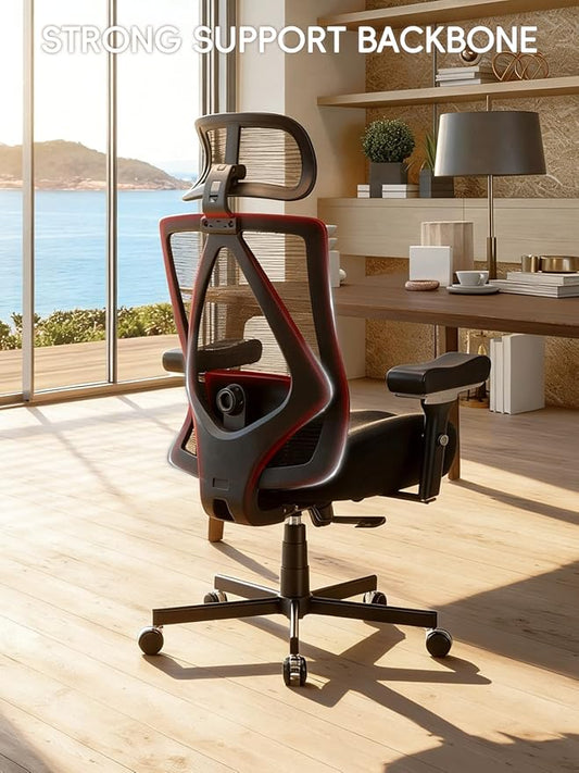 Big and Tall Office Chair 500lbs, Ergonomic Desk Chair with W Wide Thick Cushion, Executive Mesh Office Chair with Adjustable Headrest, Lumbar, 4D Armrest, Computer Task Chairs for Heavy People, Black