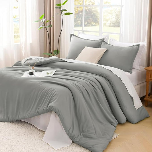 Litanika Comforter Set, Lightweight Solid Bedding Comforter Set, Fluffy Down Alternative Bed Set, Midium Grey, Twin/Twin XL