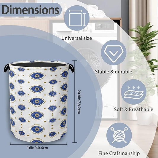 Evil Eyes Laundry Basket,Foldable Oxford Cloth Tote Bag Laundry Hamper Clothes Storage Bucket Organizer for Bedroom Laundry Storage Dormitories 16" x 20.8"