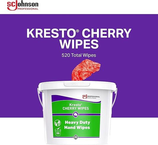 SC Johnson Professional Kresto Cherry Wipes for Heavy Duty Cleaning, 4-Pack of 130-count Buckets, Hand Cleaning Wipes for Mechanics and Other Professional Use