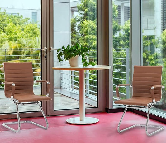 Office Heavy Duty Chair Guest Chair Leather Conference Chairs Reception Chairs Back Support, Set of 2 (Cafe)