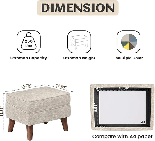 Ottoman Foot Rest, Small Footstool Ottoman with Storage, Modern Foot Stool with Adjustable Lid and Sturdy Wood Legs for Living Room, Bedroom, Couch, Enterway (Beige)