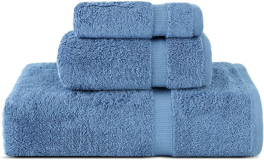 Chakir Turkish Linens | Hotel & Spa Quality 100% Cotton Premium Turkish Towels | Soft & Absorbent (3-Piece Towel Sets, Wedgewood)