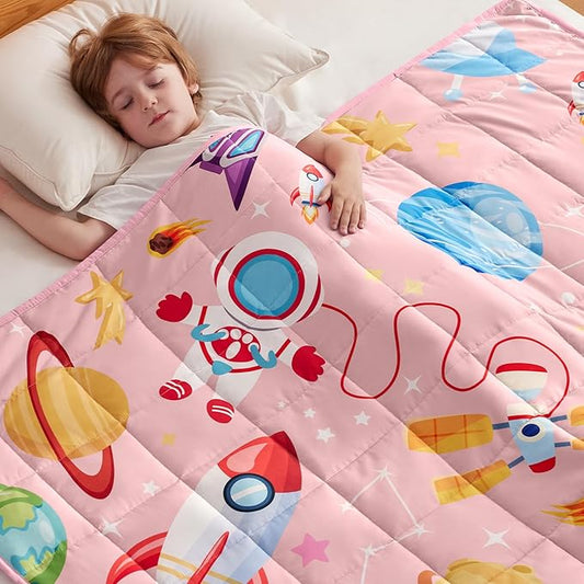anfie Weighted Blanket Kids(50"x60" 5lbs) Weighted Blanket Cooling Blanket for Sleeping,Throw Size Breathable Blanket with Premium Glass Bead(Pink Aerospace)