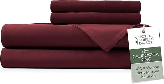 Hotel Sheets Direct 4 Piece Bed Sheet Set California King Size, 100% Viscose Derived from Bamboo Sheets Set with 2 Pillowcases, Cooling & Breathable Luxury Bedding, Moisture-Wicking & Silky, Burgundy
