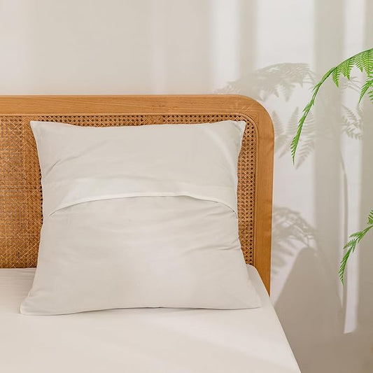 BESTOUCH 100% Washed Cotton Pillowcase for Hair and Skin Linen Feel Soft Comfortable Breathable 2 Set Pillow Case with Envelope Closure Solid Off White Euro 26x26 Inches