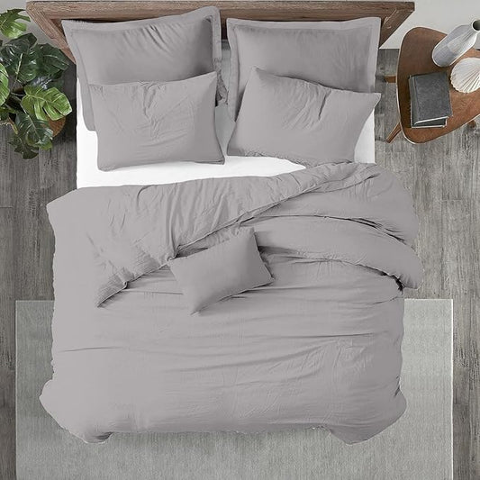Kotton Culture 3 Pc 120" x 98" Duvet Cover Set Oversized King 100% Egyptian Cotton - 600 Thread Count Comforter Cover, Zipper Closure & Corner Ties - Fits Large King Inserts - Silver