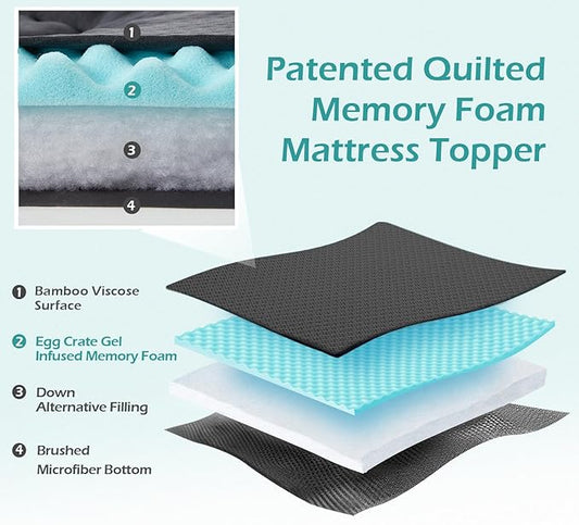 Hansleep RV Short Queen Mattress Topper Viscose Derived from Bamboo, Camping Memory Foam Pillow Top Mattress Topper, Breathable Mattress Pad for Back Pain Relief, 60" x 75", Charcoal Grey