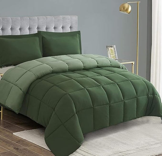 HIG 3pc Green Oversized King Plus Comforter Set Duvet Insert, Reversible, All Season, Box Stitched, with Corner Tabs, Soft, Fluffy(128'' x 120'')