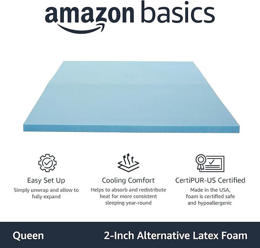 Amazon Basics Queen Mattress Topper, Cooling Gel-Infused, CertiPUR-US Certified, 2 Inches, Blue