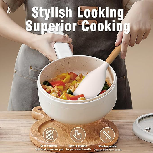 Silicone Cooking Utensils Set - AVGPD Silicone Kitchen Utensils for Cooking Wooden Handles, 446°F Heat Resistant Kitchen Utensil Spatula Sets, Gadgets for Non-Stick Cookware BPA FREE (Cream White)