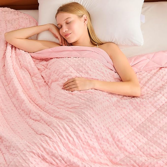 Pink Weighted Blanket for Adults 12lbs, 48"x72", Twin Full Size Breathable Cooling Minky Heavy Throw Blanket for 110-130lbs, Soft Winter Thick Big Blankets Weighted Comforter Gift for Sleeping