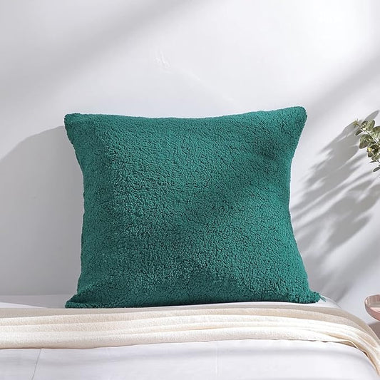 Reafort Ultra Soft Sherpa Euro Sham Pillow Case 26"x26" Replacement with Zipper Closure (Evergreen, 26"x26" Euro Sham)