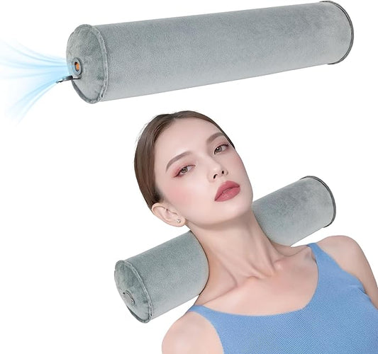 ONTYZZ Inflatable Round Neck Pillow Cervical Roll Pillow Cylinder Bolster Pillow for Head, Neck, Back, Legs and Yoga, Grey(3.93 * 18.89)