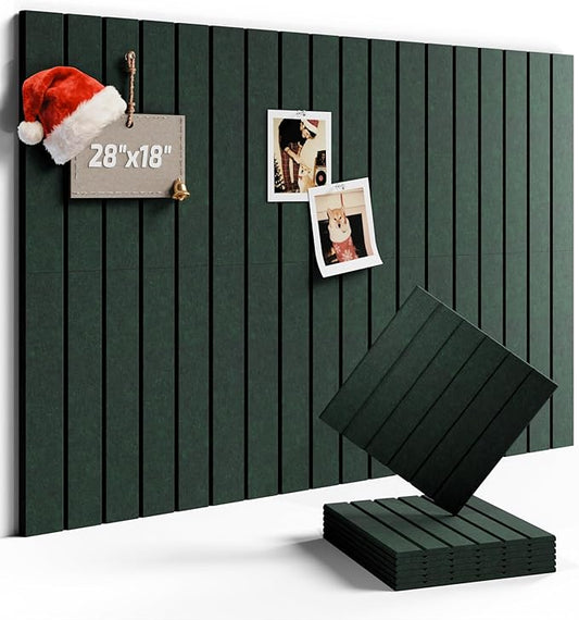 Felt Bulletin Board Tiles -28"x18" with 40 Adhesive Tabs, Cork Board Alternative for Office Decor, Push Pin Board Wall Organizer 6-Pack (Pine Green)