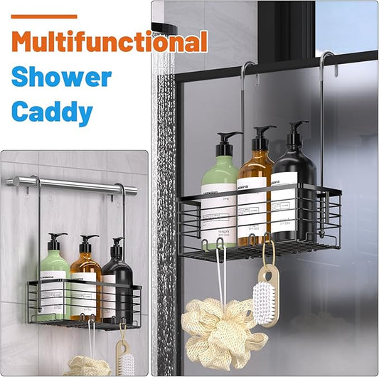 YUOROS Hanging Shower Caddy, Over the Door Shower Organizer Rack 304 Stainless Steel Rustproof (Black)